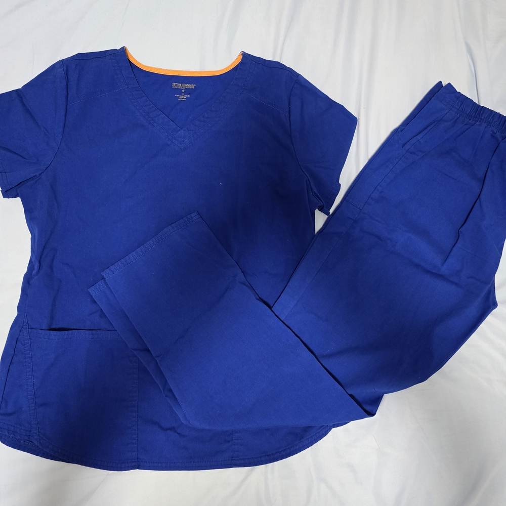 Scrubstar Royal Blue Scrub Set with Orange Trim